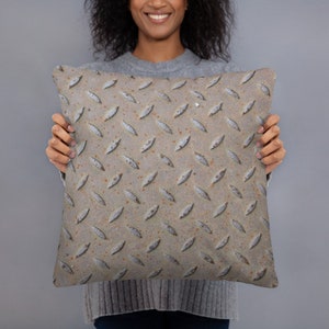 May include: A decorative throw pillow with a rusty metal diamond plate pattern.