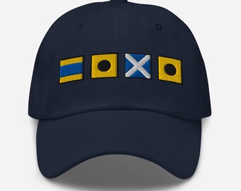 DIMI spelled out with Embroidered Nautical Signal Flags Dad hat