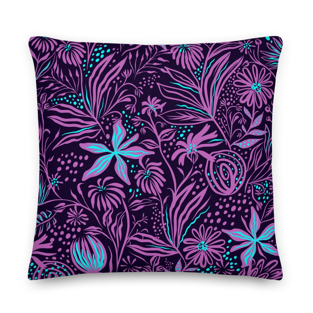 Purple Floral Design Premium Pillow, Artistic Throw Pillows, Floral Design Floor Pillows, Gift ...