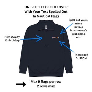 Customizable Nautical Signal Flags Fleece Pullover, Embroidered Unisex Cozy Sweatshirt for Sailing Lovers, Perfect Nautical Gift