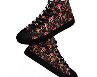 Mushroom Print Women’s high top canvas shoes, Women's Sneakers
