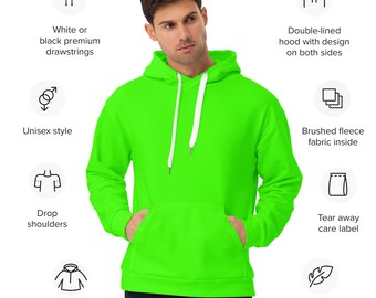 Electric Green Unisex Hoodie, Bright Green Hoodie, Fashion Hoodie