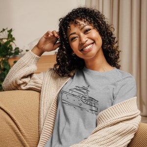 Women&#39;s Relaxed T-Shirt with Yacht Design, Cruising Shirt, Boating Shirt