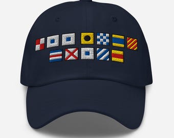 USS INDY CVS62 spelled out with Embroided Nautical Signal Flags Dad hat