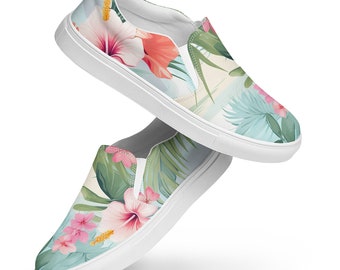 Damen Tropical Beach Print Slip On Canvas Schuhe, Kreuzfahrt Schuhe, Sommer Turnschuhe, Lässige Sommer Schuhe