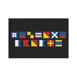 BIENVENUE À BORD Énoncé avec des drapeaux de signalisation nautique Tapis de sol robuste, Tapis de porte design de drapeaux sémaphores, Idée cadeau nautique