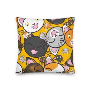 Cartoon Kitty Cats Premium Pillow, Funny Cat Pillows