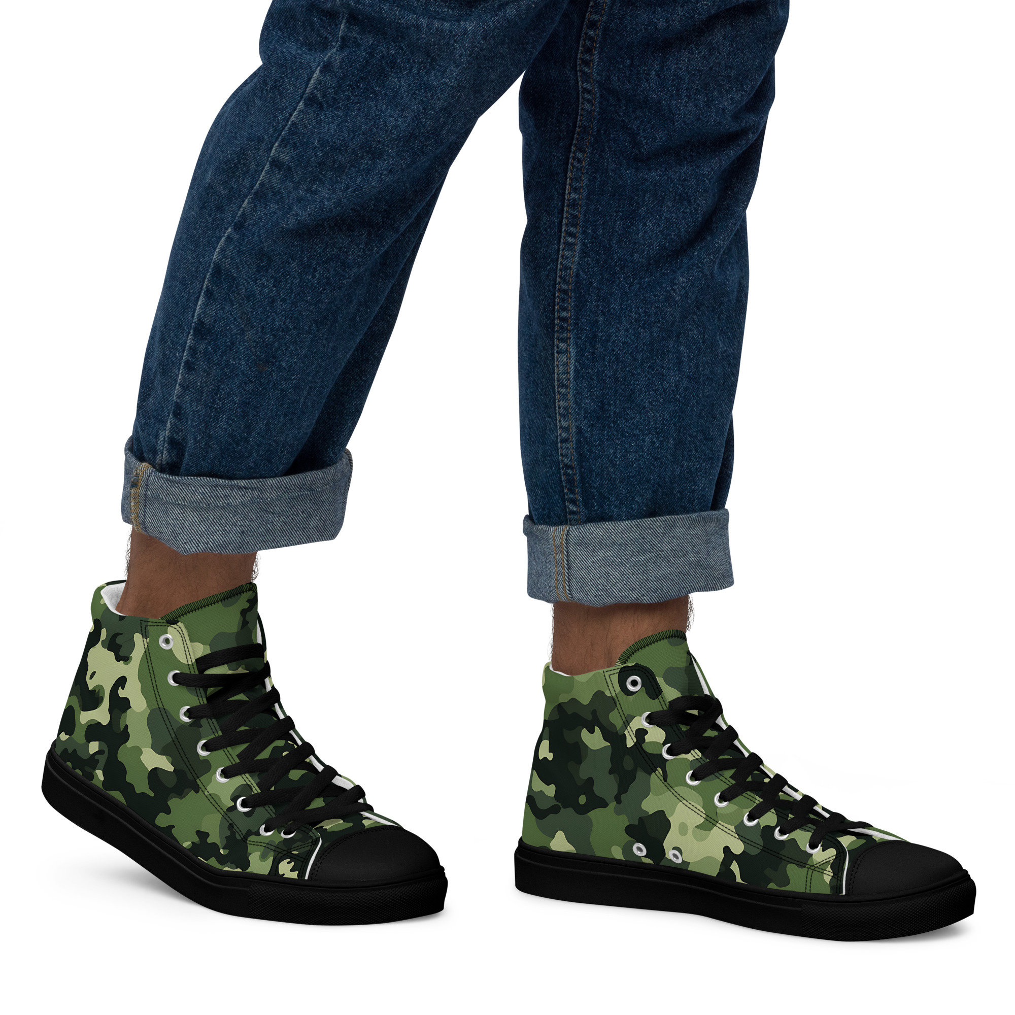New Not Worn - Men\'s Camouflage High-Top Sneakers - Olive Camo Camo High Tops Mens Fashion Sneakers Military Style Shoes  main image 3