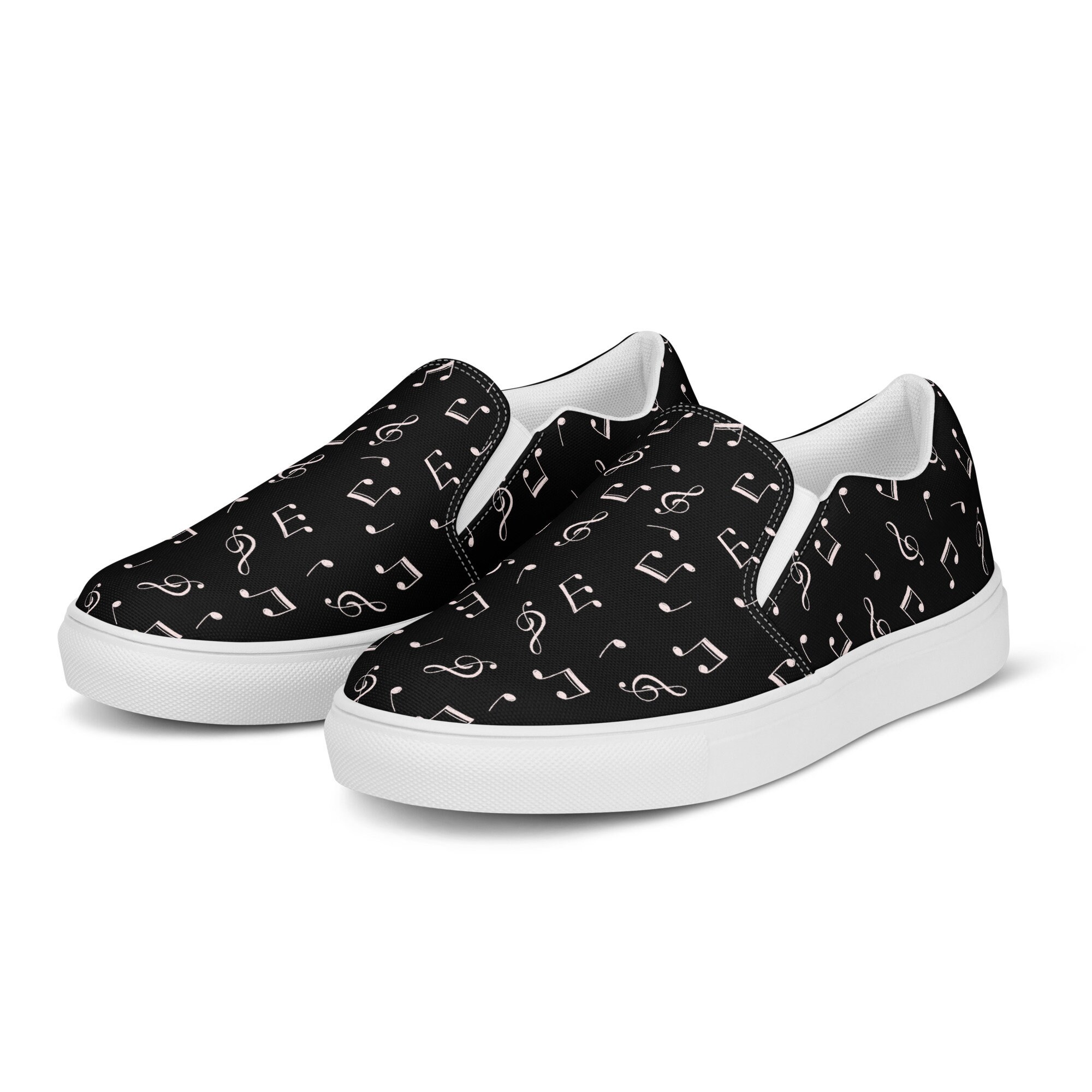Womens Black With White Musical Notes Slip on Canvas Shoes Music Lover s Summer Casual Shoes Etsy UK