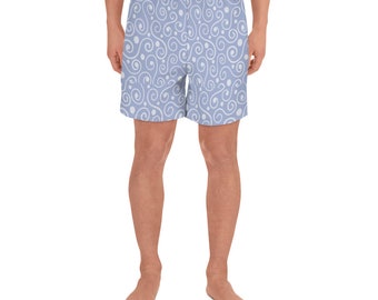 Blue Abstract Art Print Men's Athletic Long Shorts