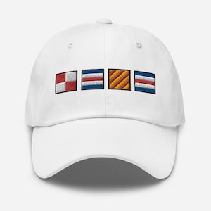 UCYC spelled out with Embroidered Nautical Flags Dad hat, Yacht Club Hat