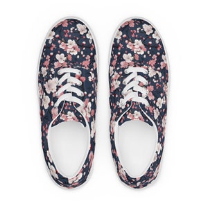 Women’s Cherry Blossom lace-up canvas shoes, Floral design Sneakers, Shoe Lover Gift