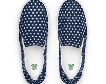 Zapatos de lona sin cordones azul marino con estrellas blancas para mujer, zapatos casuales de verano