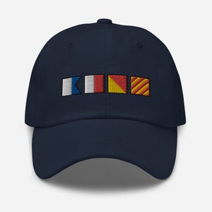 AHOY spelledout with Nautical Signal Flags Dad hat, Personalized Semaphore flag Hats