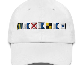 GAVALAS spelled out with Embroidered Nautical Signal Flags Dad hat