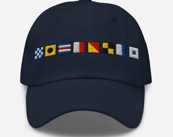 NICHOLAS spelled out with Embroidered Nautical Signal Flags Dad hat