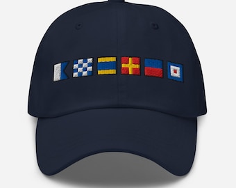 Andrew spelled out with Embroidered Nautical Signal Flags Dad hat