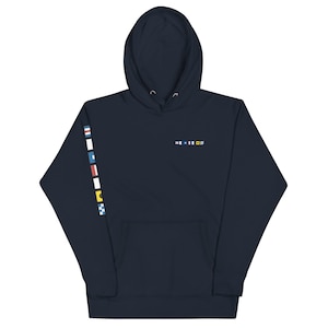 CAPTAIN spelled out with printed Nautical Flags on chest and sleeve Unisex Hoodie