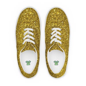 Women’s Gold Glitter Print shoes, Gold Print Design Sneakers, Women’s lace-up canvas shoes