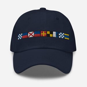 NEVERLAND spelled out with Embriodered Nautical Flags Dad hat, Custom Flag Hat