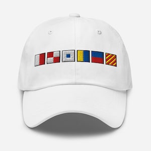 HUSKEY spelled out with Embroidered Nautical Flags Dad hat, Personalized Flag Cap, Boat Gift