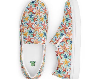 Starfish Design Zapatos de lona sin cordones para mujer, zapatos náuticos con estampado de estrellas de mar, zapatos de crucero