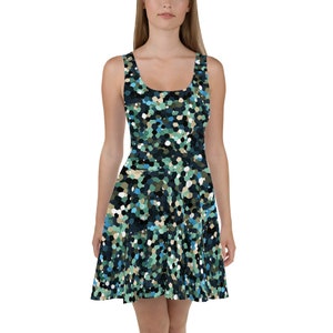 Abstract Camo Skater Dress, Casual Summer Dress