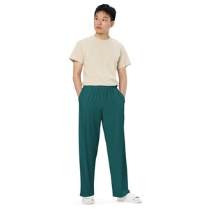 Dark Green All-over print unisex wide-leg pants, Casual Unisex Pants
