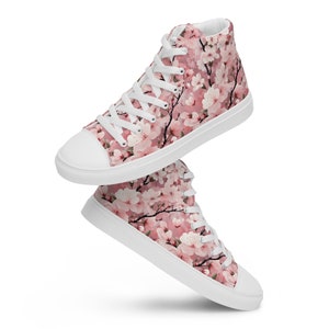 Women’s Pink Cherry Blossoms high top canvas shoes, Women&#39;s Floral Print Sneakers