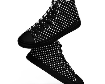 Women’s Black with White Polka Dots high top canvas shoes, Polka Dot Sneakers