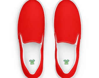 Solid Bright Red Canvas Shoes Men display picture 2