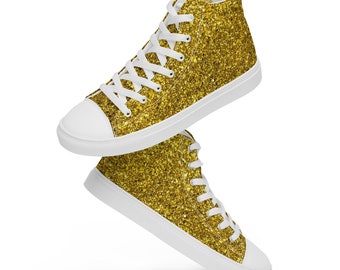 Women’s Gold Glitter Print high top canvas shoes, Gold Print Design Sneakers