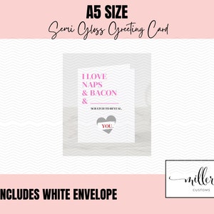 J’adore les siestes de bacon et vous grattez | Carte Saint-Valentin | Carte de vœux | Mari Femme Petit Ami Petite amie Carte de partenaire