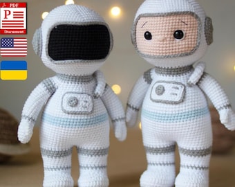 ASTRONAUT crochet pattern in English. Amigurumi Spaceman with the planet. Cosmonaut  DIY.