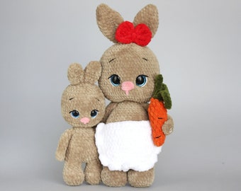 Mommy and baby bunnies plush toys. Gift for Mom.