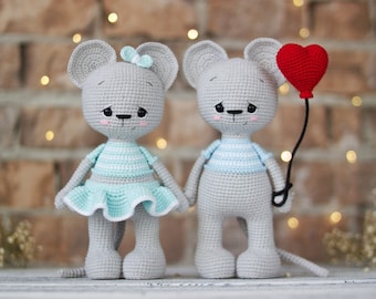 Mouse crochet pattern in ENG. Сouple of mice girl and boy.