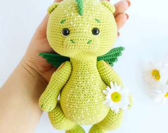 Virkmönster för dinosaurier på engelska. Amigurumi-mönster för drakar. PDF-handledning