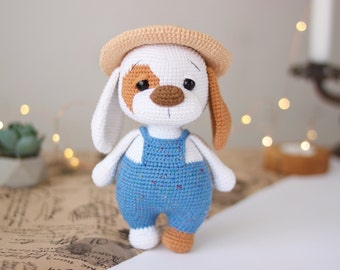 Dog crochet pattern in English. Crochet puppy in hat. Amigurumi doggy crochet pattern PDF