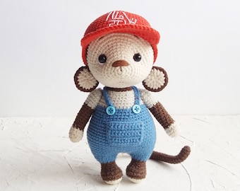 Monkey boy in cap. Crochet monkey toy for little boy.