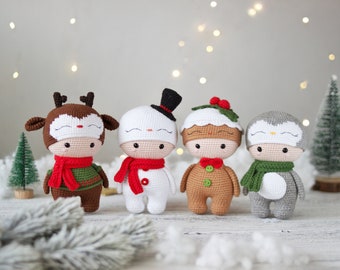 Christmas crochet PATTERN set: snowman, deer, gingerbread man, penguin. Christmas decoration or gift.