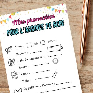 Carte pronostics bébé - gender reveal - baby shower - fichier numérique à télécharger