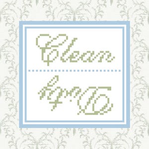 May include: A light blue square with a white background and a green inscription that reads "Clean Home".
