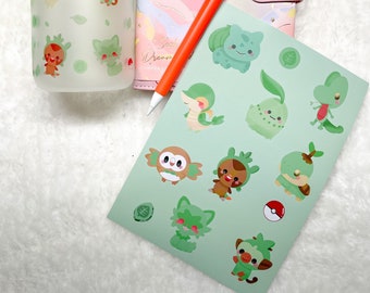 Linda hoja de pegatinas PKMN Grass Starters / Pegatinas para computadora portátil / Pegatinas lindas / Pegatinas de vinilo / Impermeable / Diario / Arte