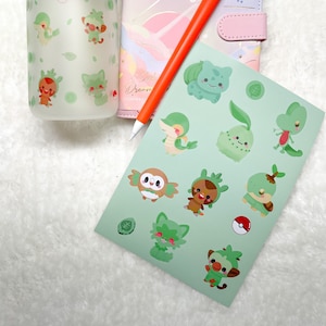 Cute PKMN Grass Starters Sticker Sheet/Laptop Stickers/ Cute Stickers/ Vinyl Stickers/ Waterproof/ Journal/ Art