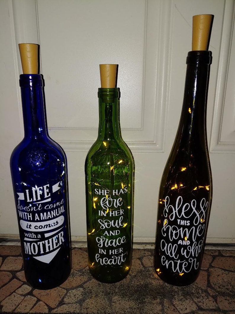 Lighted Wine Bottles Wine Bottle Decor Lighted Home Decor Etsy
