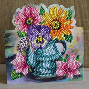 Diamond , Grußkarte ,Karte, Aufstellkarte, Geburtstagskarte, Blumenstrauß in Kanne