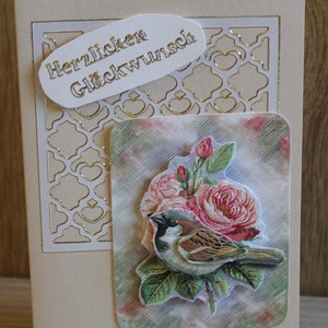 3D Karte, Karte,Handarbeit, Unikat, Geburtstagskarte, Grußkarte, Blumen, Herzlichen Glückwunsch, Meise