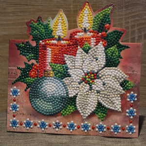 Diamond Painting, Aufstellkarte, Grußkarte, Weihnachtskarte, Kerzen, Gesteck, Weihnachtsgesteck