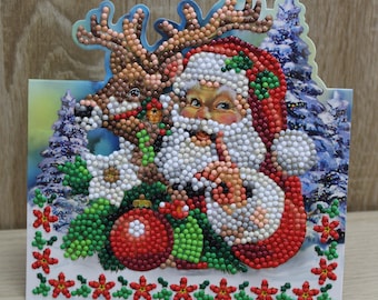 Diamond Standing Card, Greeting Card, Christmas Card, Santa Claus with Reindeer