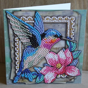 Diamond Grußkarte, Grußkarte, Vogel mit Blüten ,Karte, Geburtstagskarte